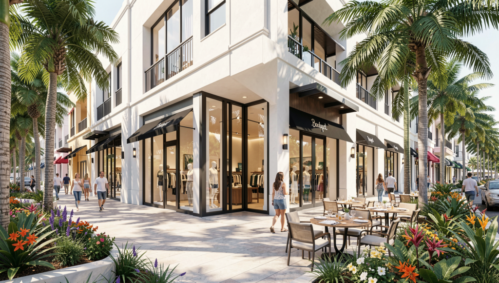 Downtown Boca Raton Florida lifestyle with shopping dining and tropical architecture