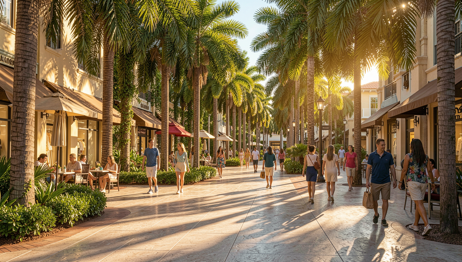 Palm Beach Gardens Florida lifestyle scene with upscale outdoor shopping