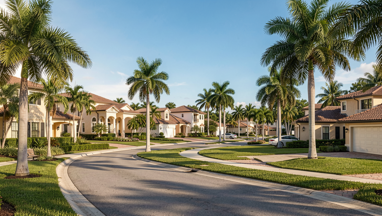 Luxury homes in a Boca Raton Florida neighborhood with palm trees