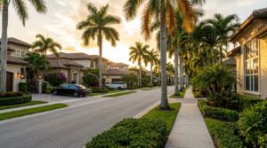 neighborhood in palm beach gardens florida on a nice sunset